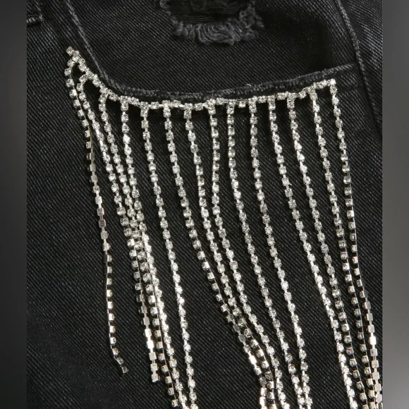 NWT CASHMERE & CHAMPAGNE DIAMOND TASSELS RIPPED DENIM SHORTS Sz. S - Picture 2 of 14